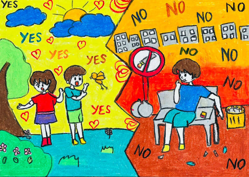 Vẽ tranh phòng chống thuốc lá đứng giữa lựa chọn yes và no