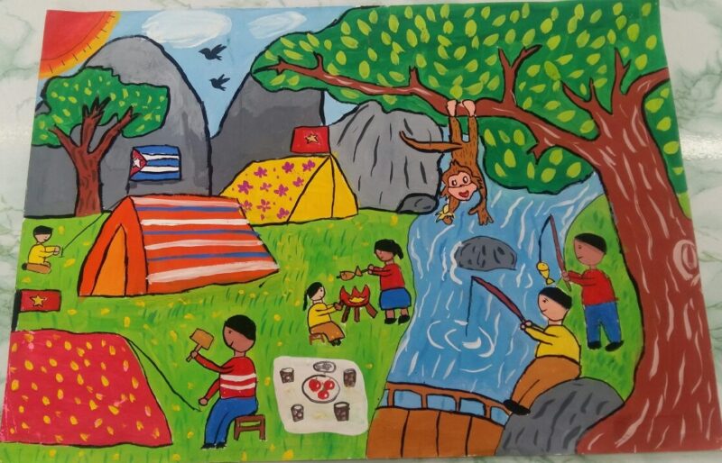 vẽ tranh lều trại giữa học sinh các nước láng giềng