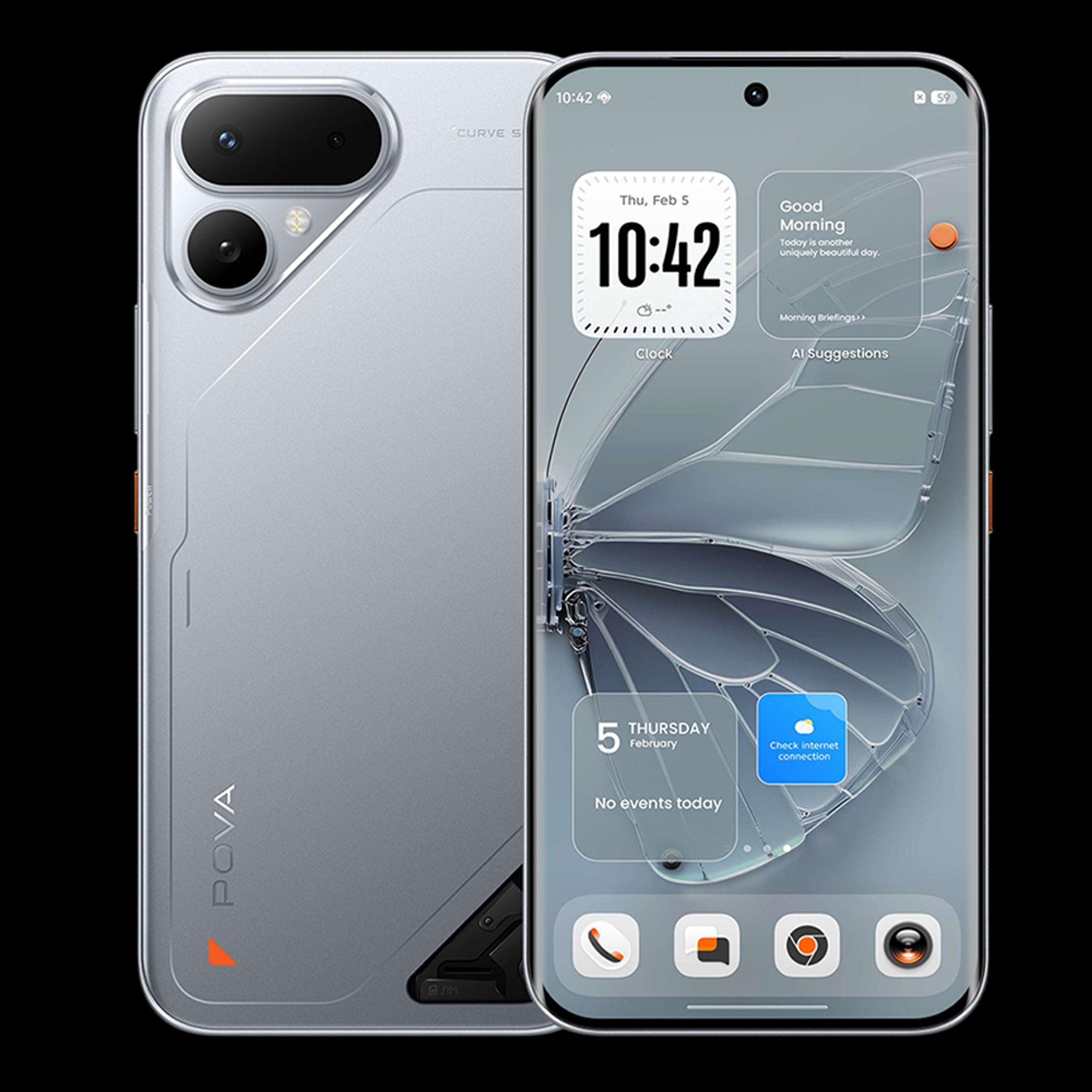 Mặt trước và mặt lưng TECNO POVA Curve 2 5G màu Melting Silver